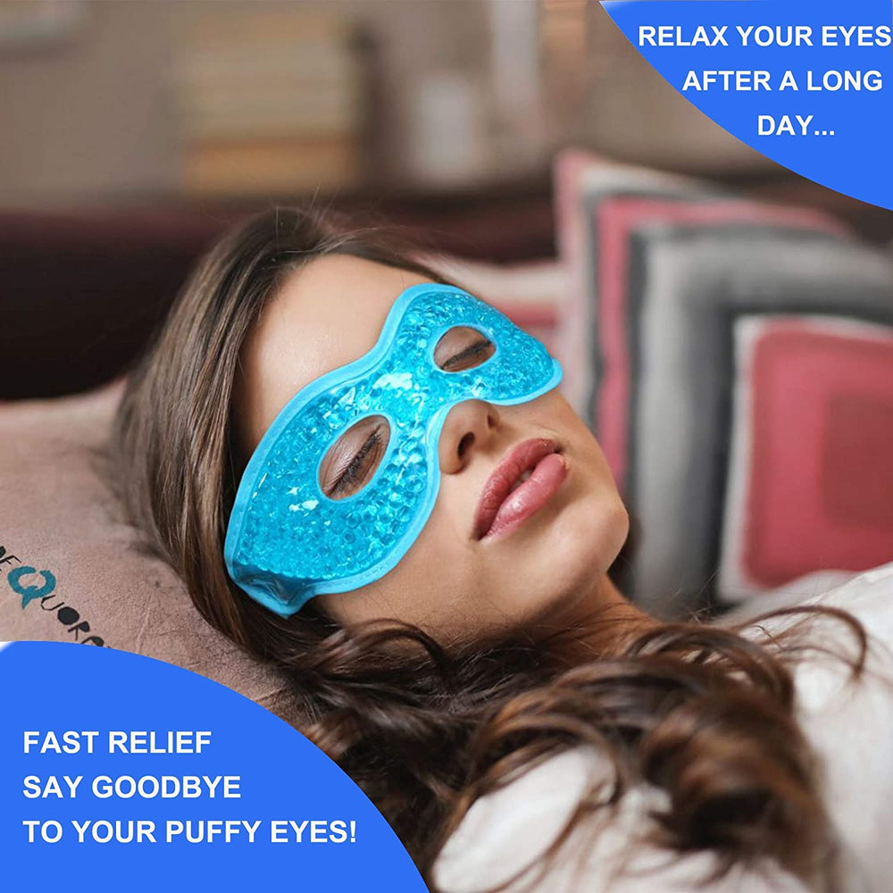 2-Pack Cooling Eye Mask - Reusable Gel Cold Eye Mask with Plush Backing for Puffiness, Headache, Migraine, Stress Relief, Cold Compress Mask | Relax Your Tired Eyes (Blue-With Eye Holes)