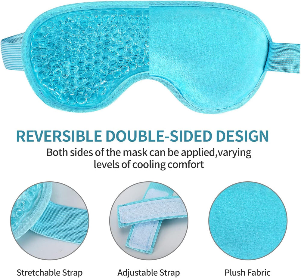 2-Pack Cooling Eye Mask - Reusable Gel Cold Eye Mask with Plush Backing for Puffiness, Headache, Migraine, Stress Relief, Cold Compress Mask | Relax Your Tired Eyes (Blue-With Eye Holes)